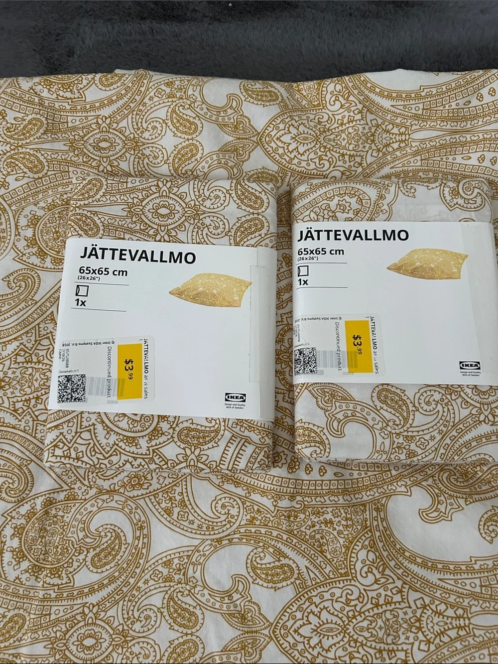 IKEA JÄTTEVALLMO White and Gold Paisley Bedding Set